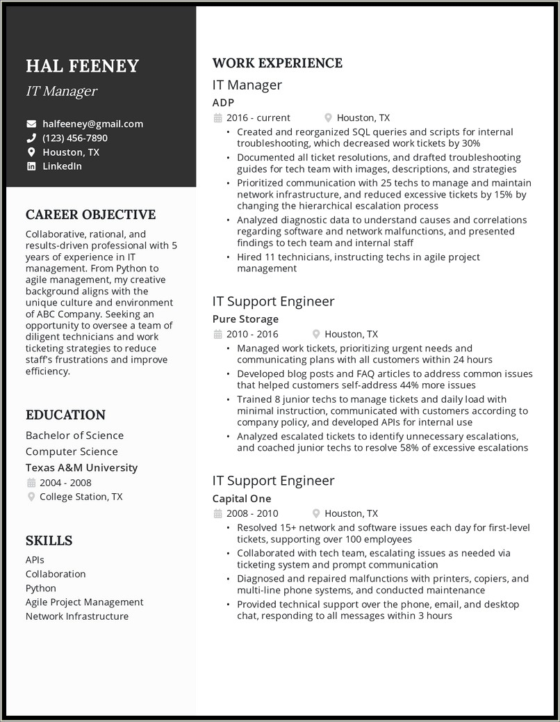 Technical Support Engineer Job Description Resume