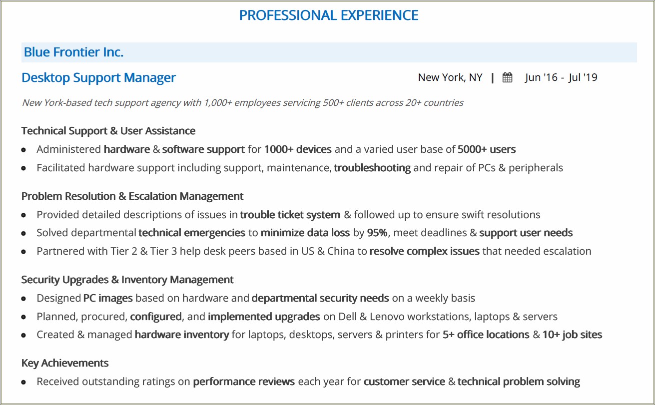 Technical Support Job Description For A Resume