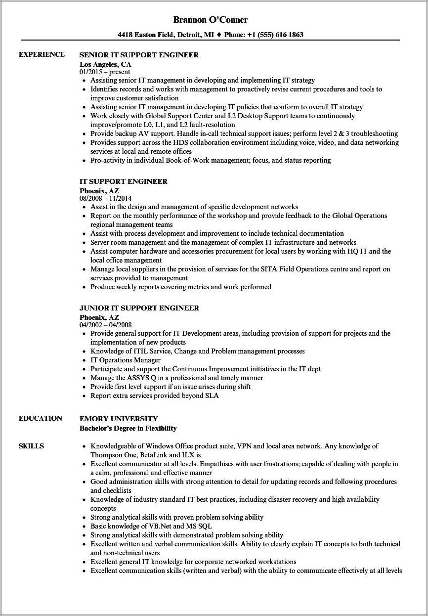 Technical Support Resume Sample For Fresher