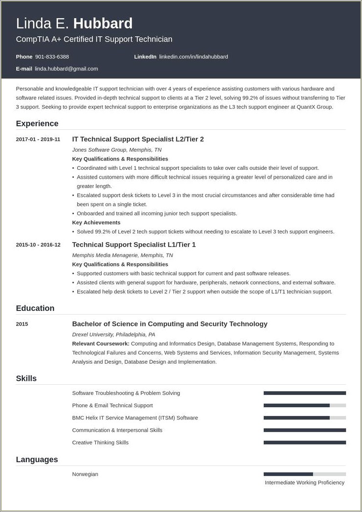 Technical Support Resume Template And Sample