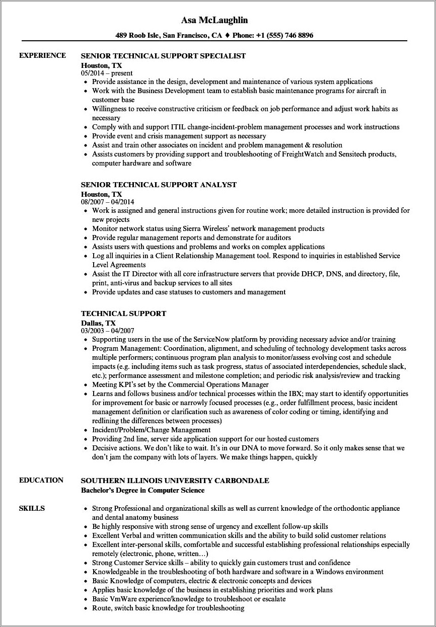 Technical Support Specialist Resume Job Description Faa