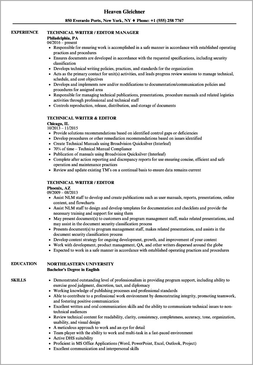 Technical Writer Sample Resume Job Hero