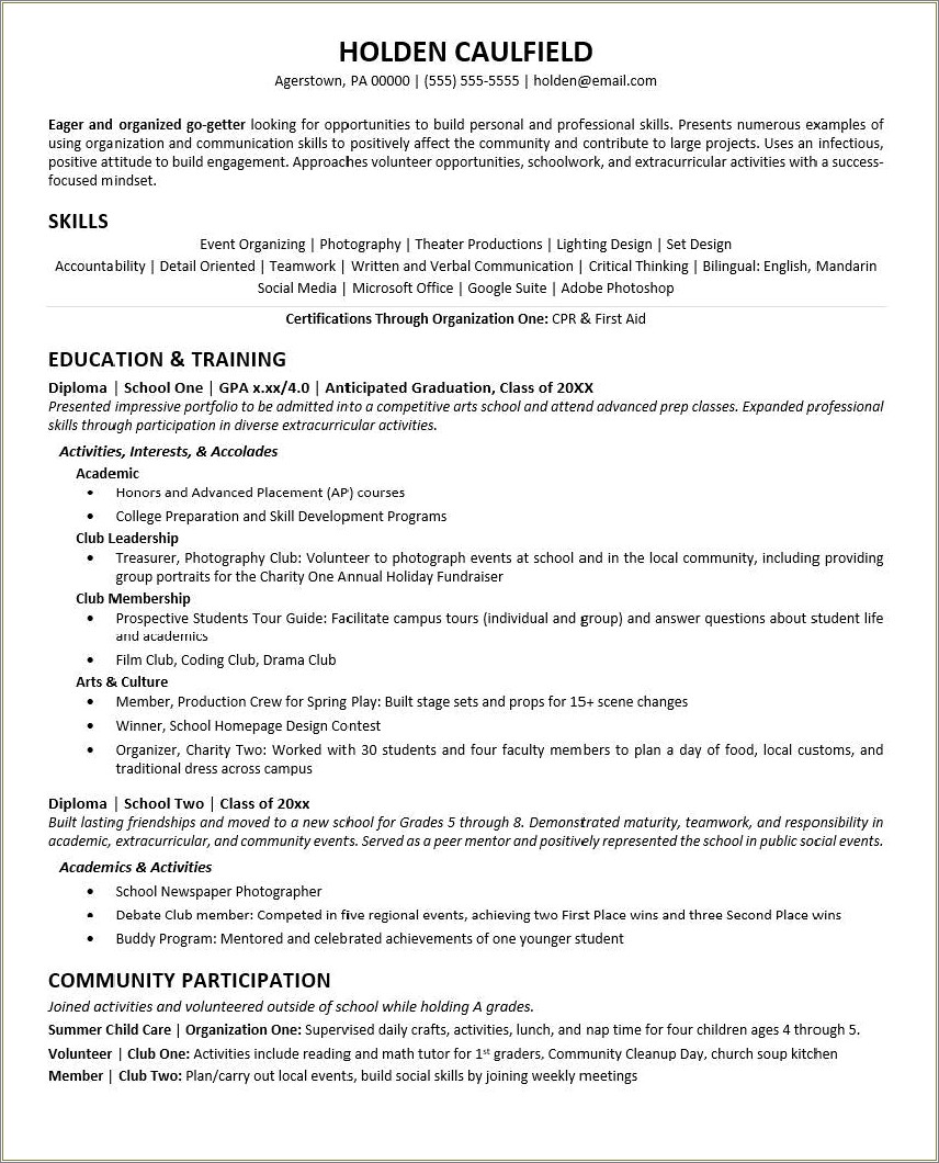 Teen Skills For Resume Part Time Job