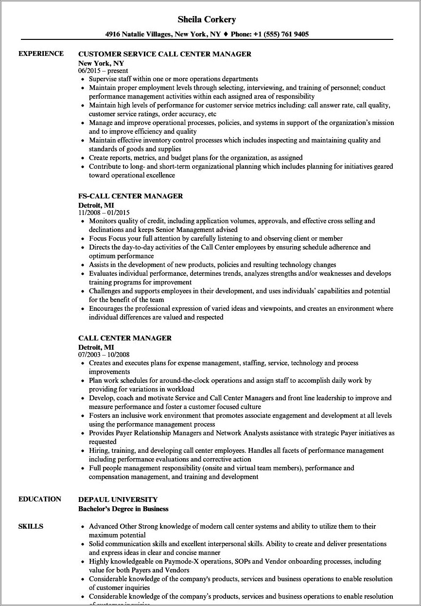 Telephone Call Center Team Lead Resume Examples