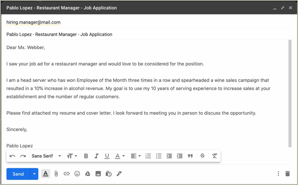 Template Email To Send With Resume