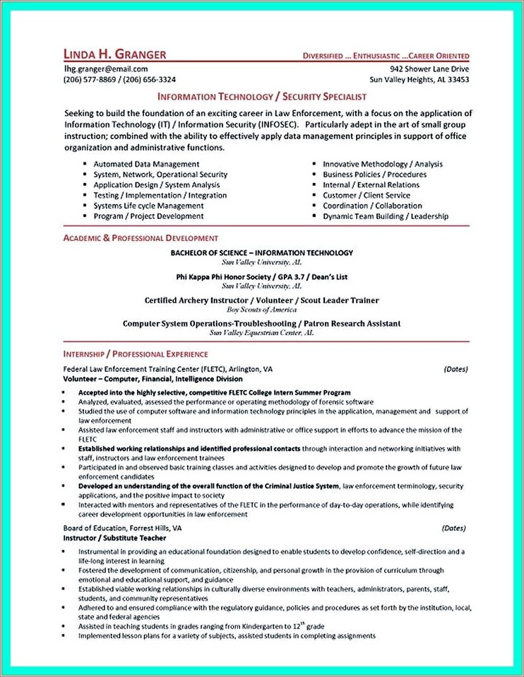 Template Entry Level Resume Skills Cyber Secutiry Analyst