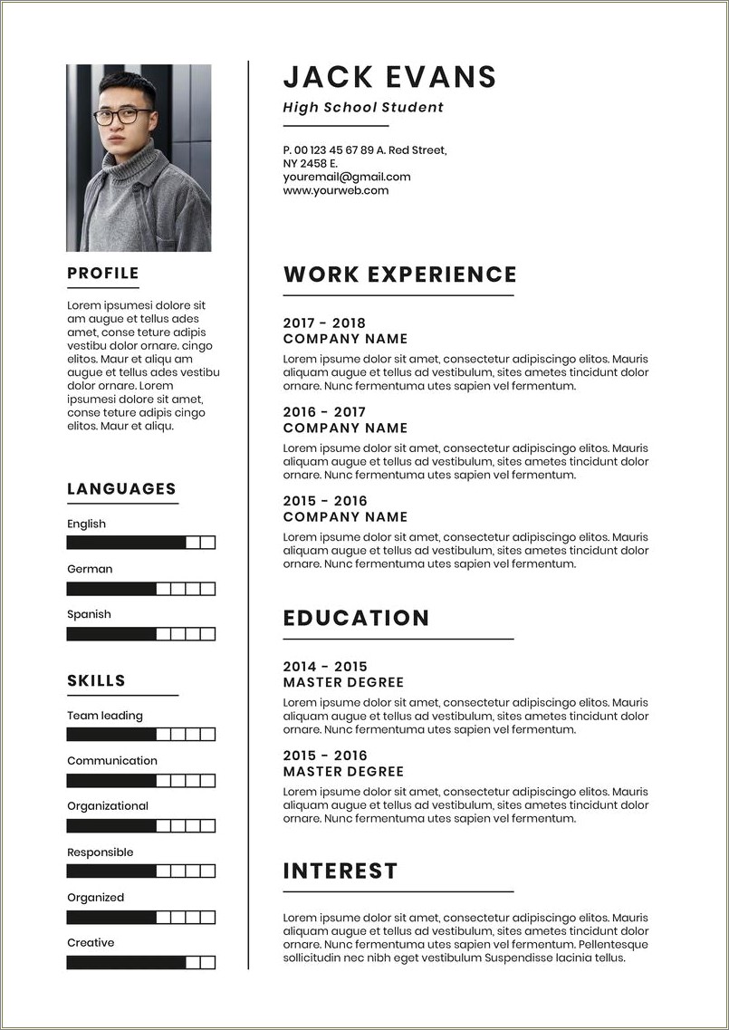 Template For A High School Resume