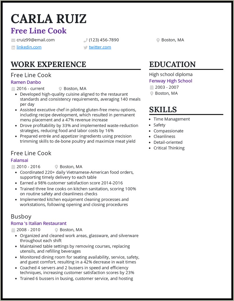 Template For A Line Cook Resume