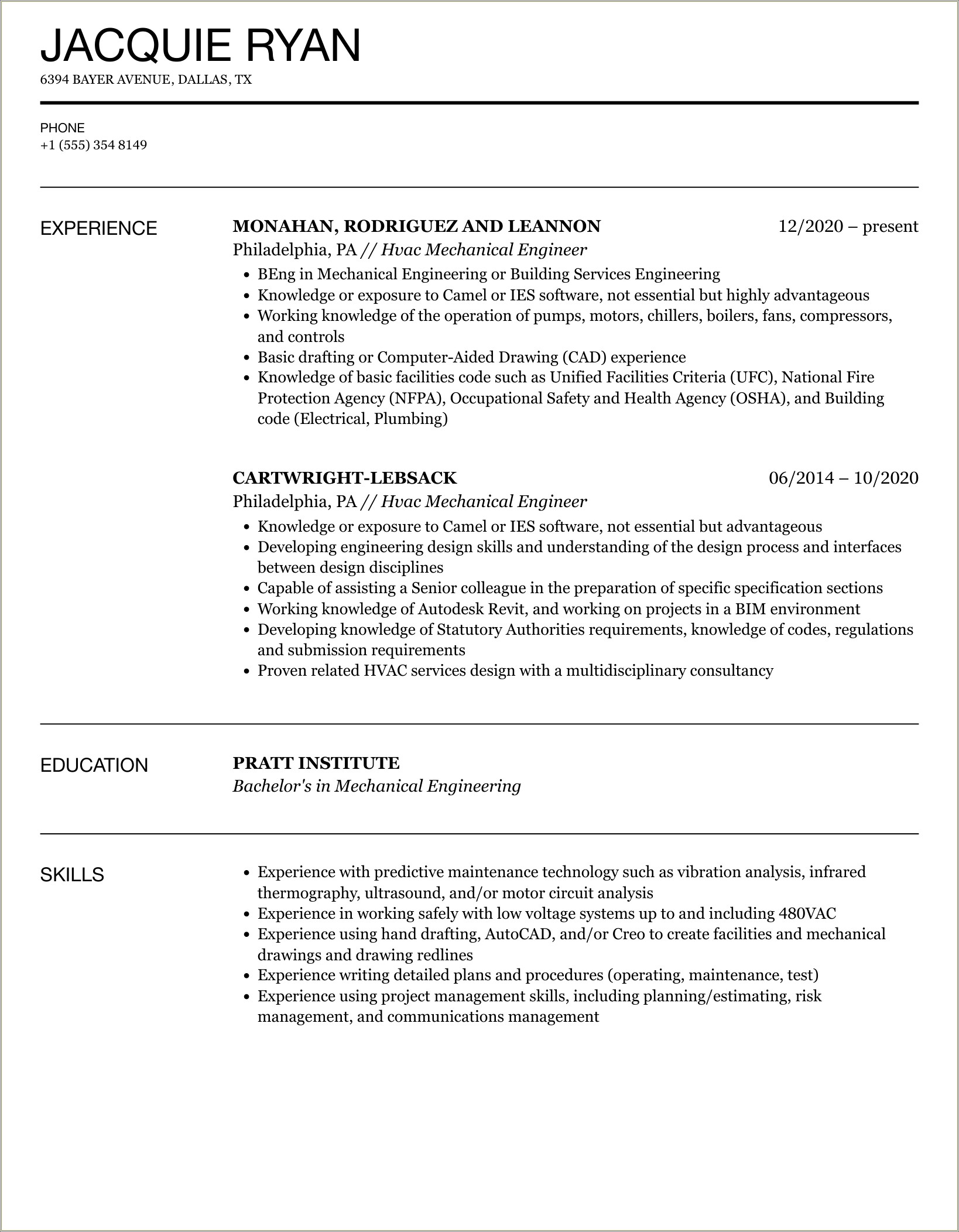 Template For A Professional Hvac Resume