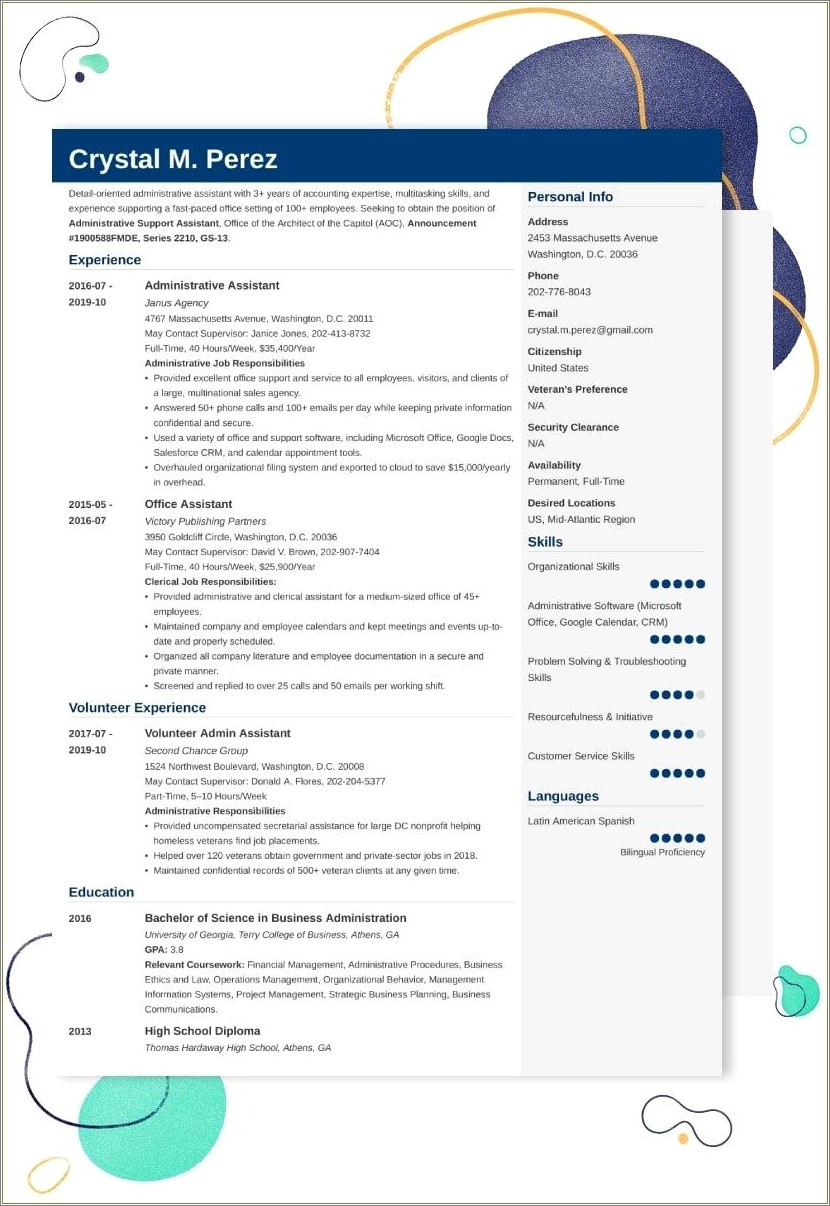 Template For Federal Resume Recent Graduate