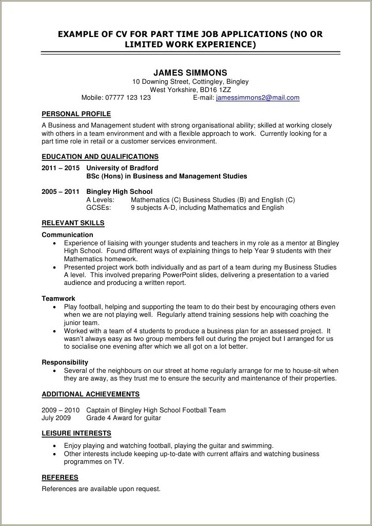 Template For High School Resume No Work Experience