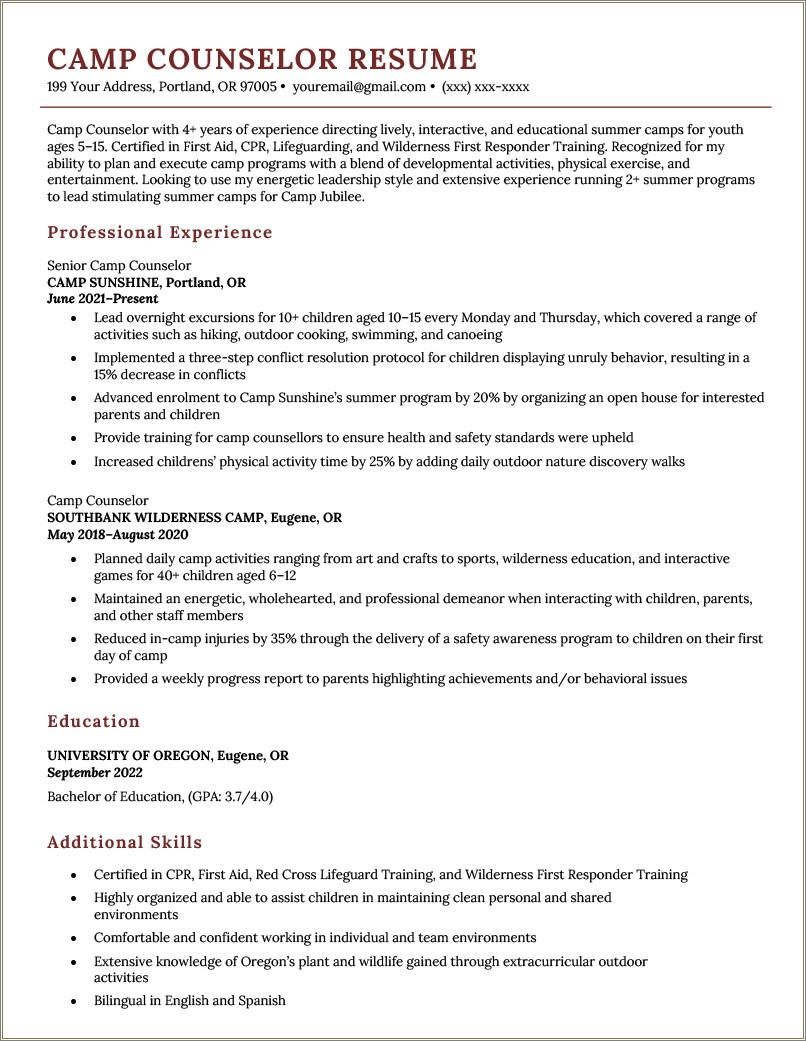 Template For Resume Lead Youth Care Worker