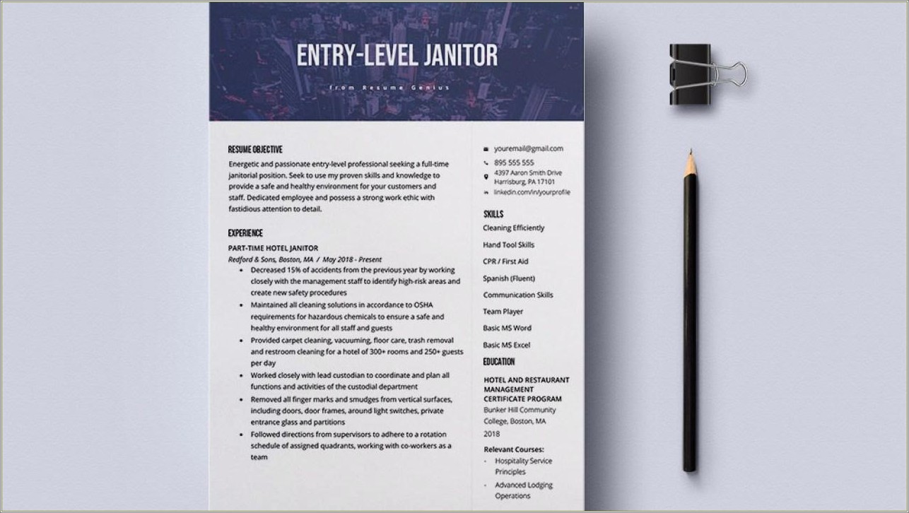 Template For Resume Skills Janitorial Work