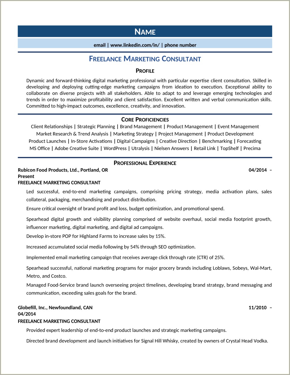 Template For Resumes For Independent Consultants