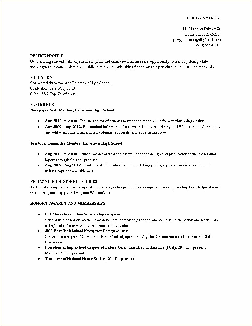 Template For Writing A Professional Profile For Resume