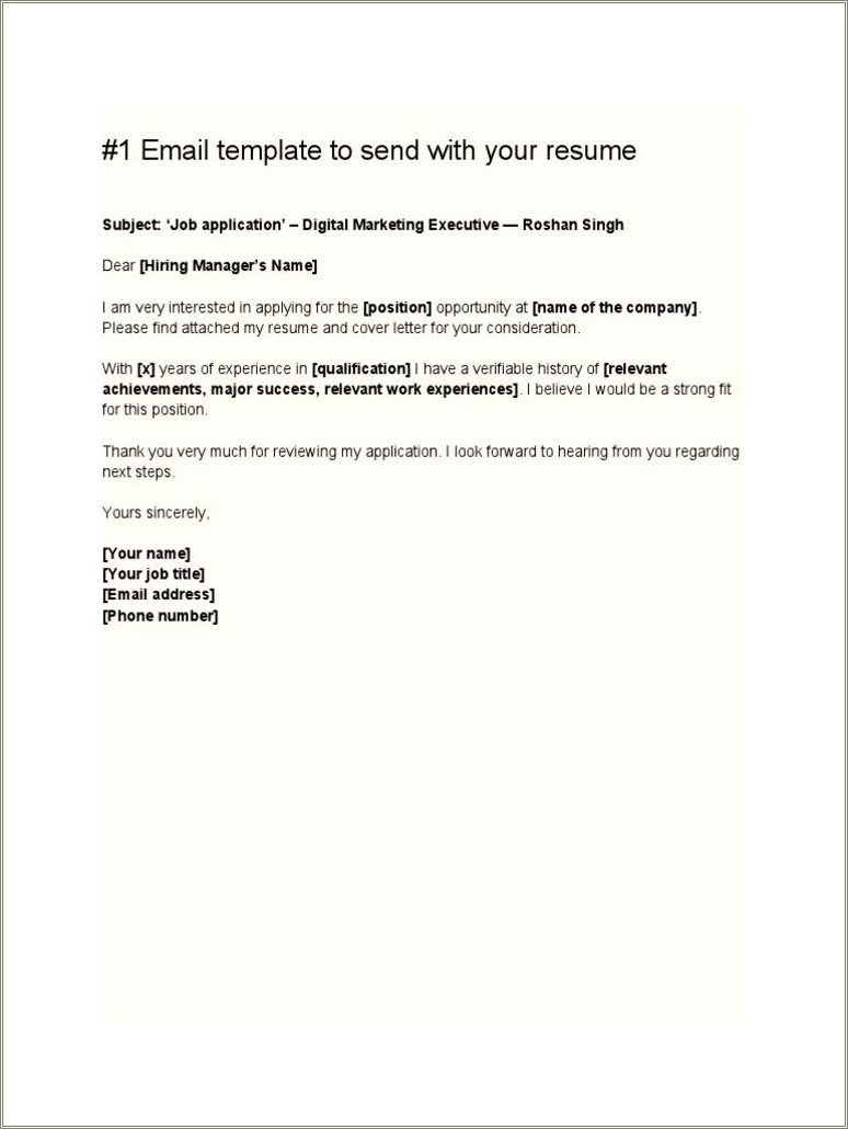 Template Of Email After Send Your Resume