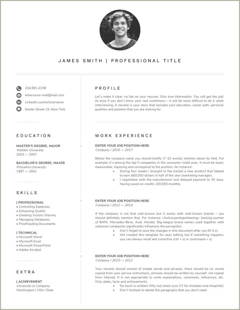 Template Of One Page Resume In Word