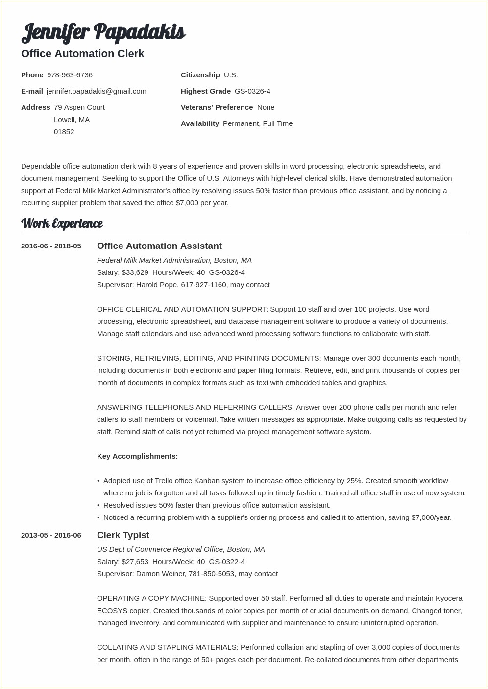 Template To Create Federal Government Resumes