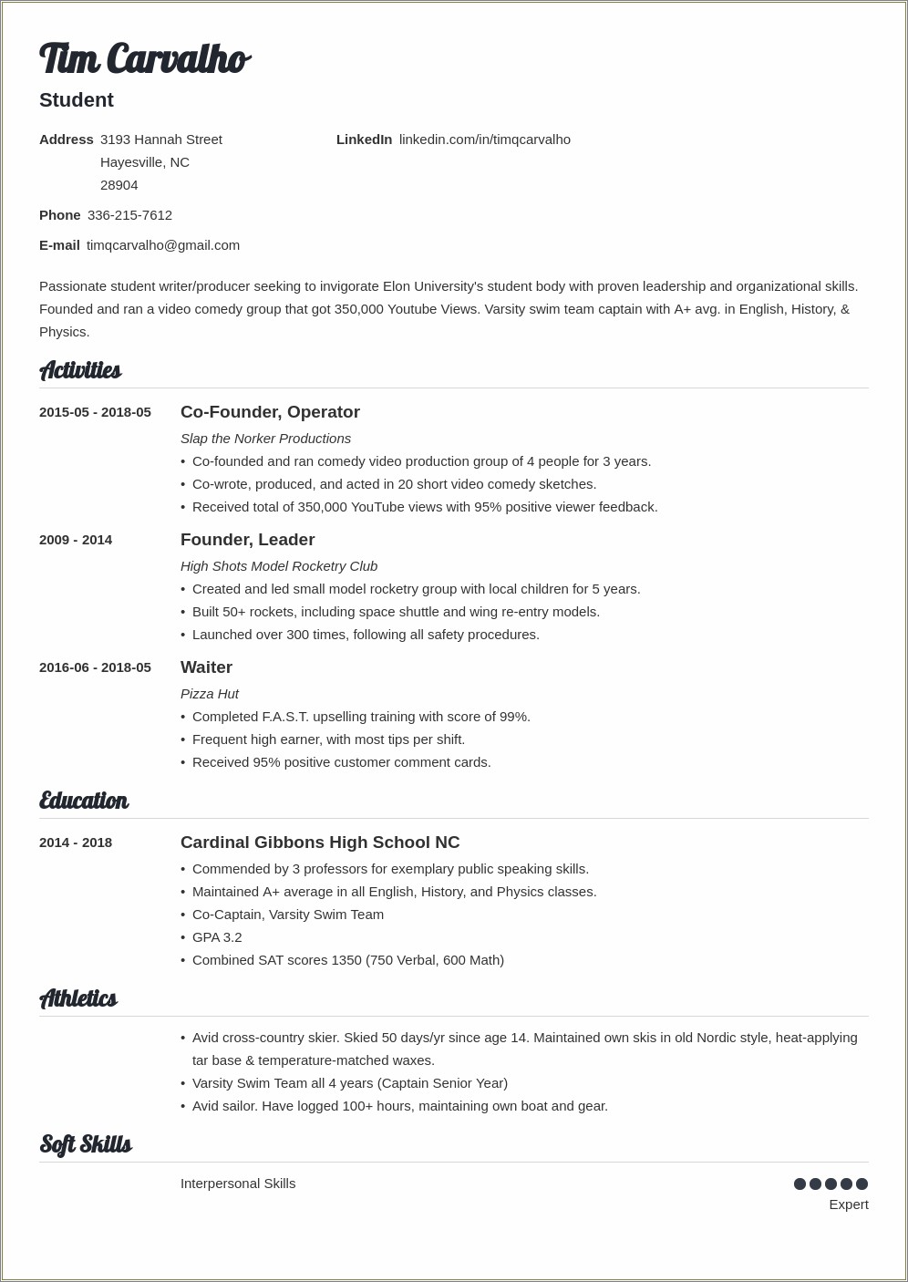 Templates For Writing High School Resume For College