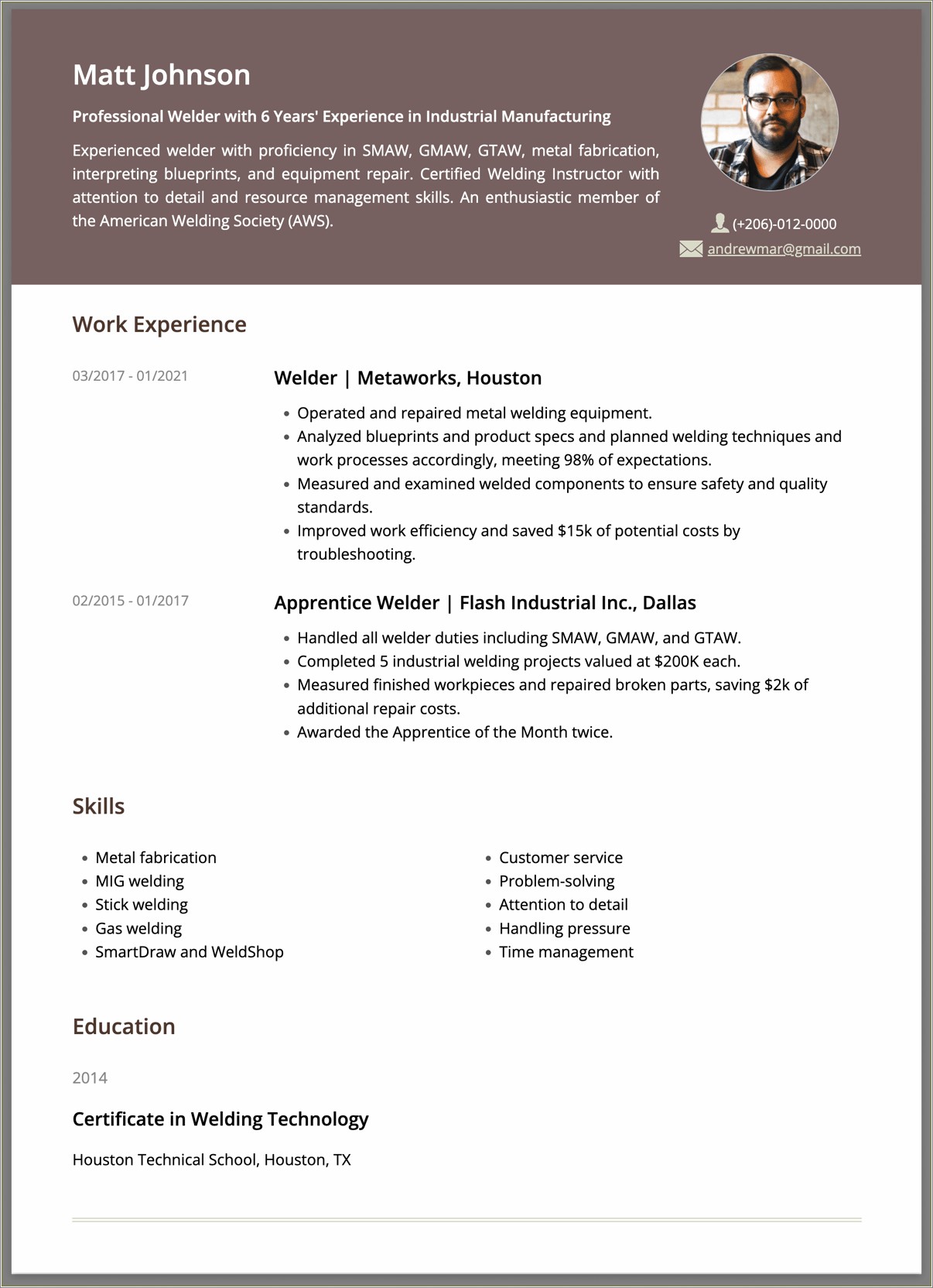 Terms To Use For Skills On Welding Resume