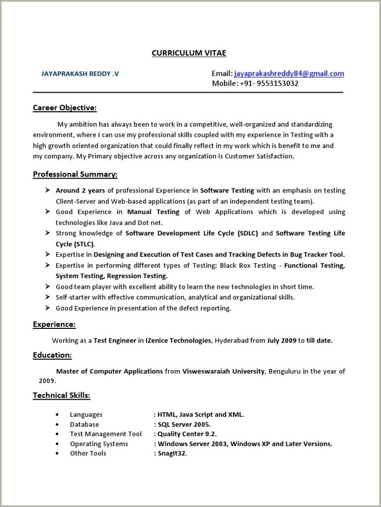 Testing Resume For 6 Years In Experience Pdf