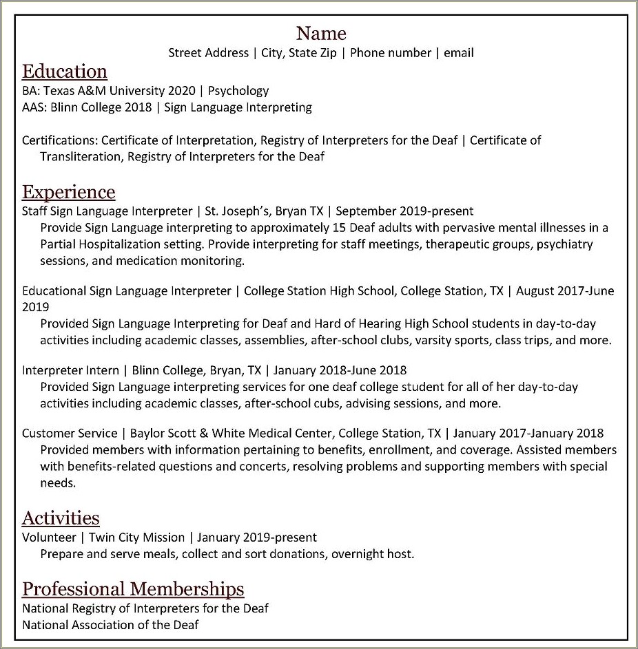 Texas A&m Career Center Resume Template