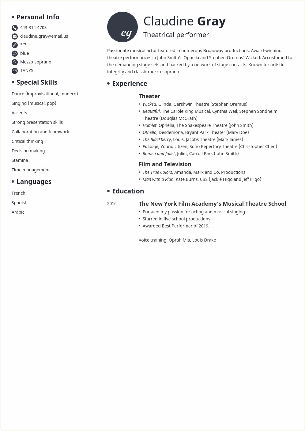 Texas Theater Teacher Resume Example 2019