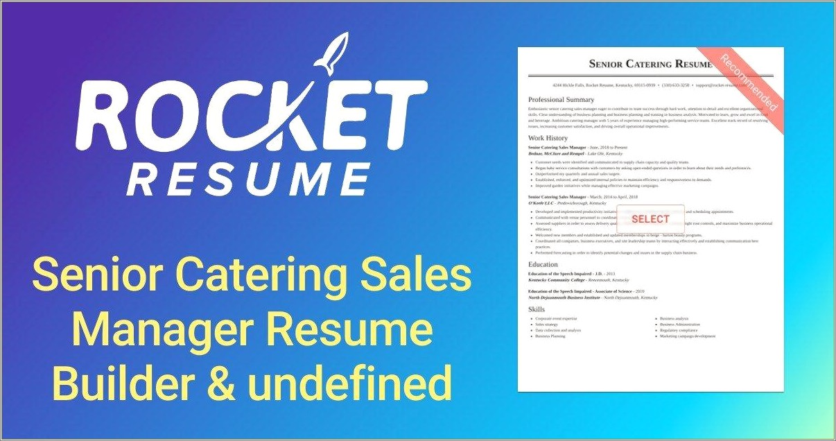 Th Ebest Resume For Catering Sales Manager