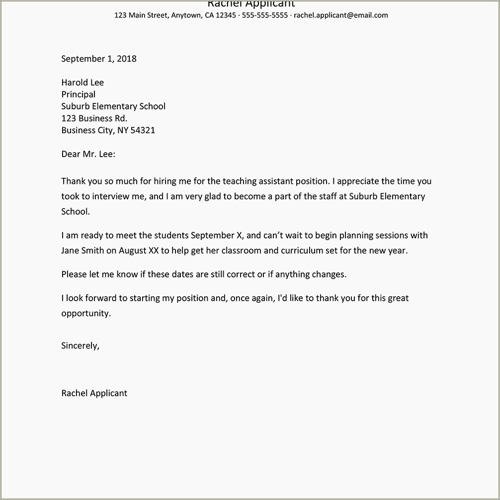 Thank You Letter For Acceptaning Resume