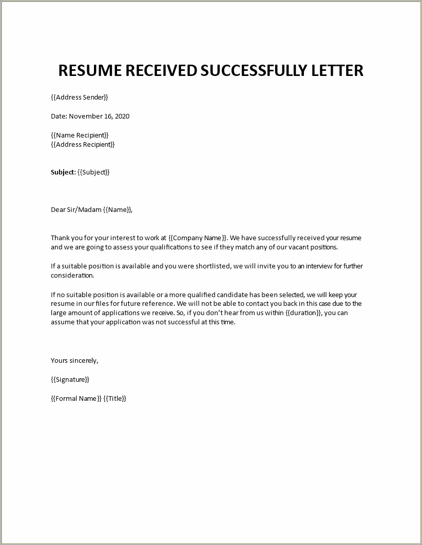 Thank You Letter For Acknowledgement Of Resume