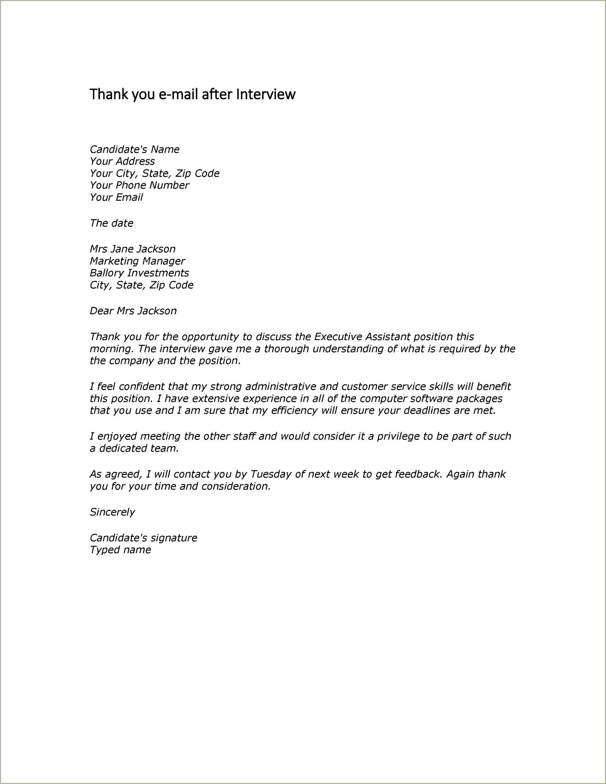 Thank You Letter With Resume Before Interview