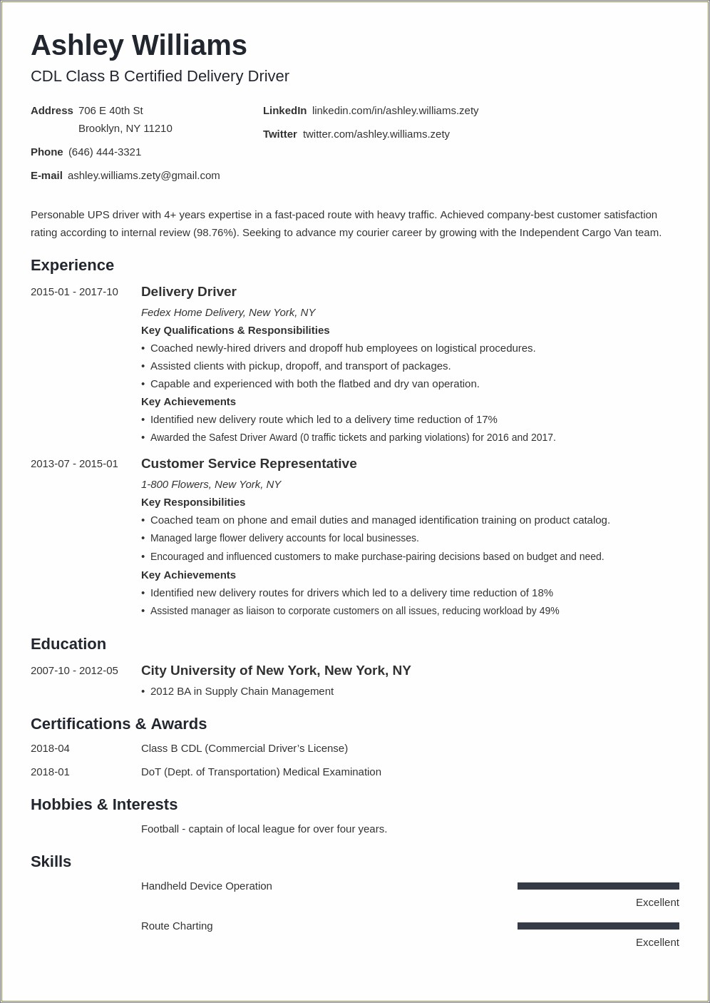 The Best Delivery Driver Job Resume Sample