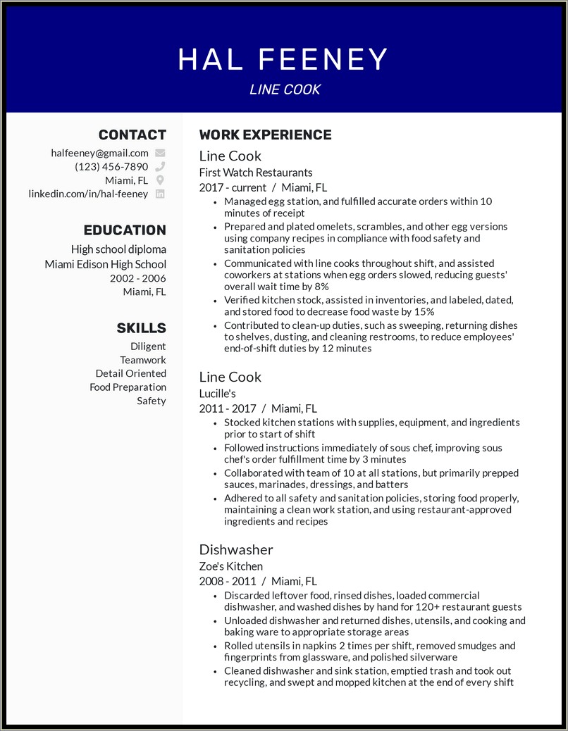 The Best Example Of Cook Resume