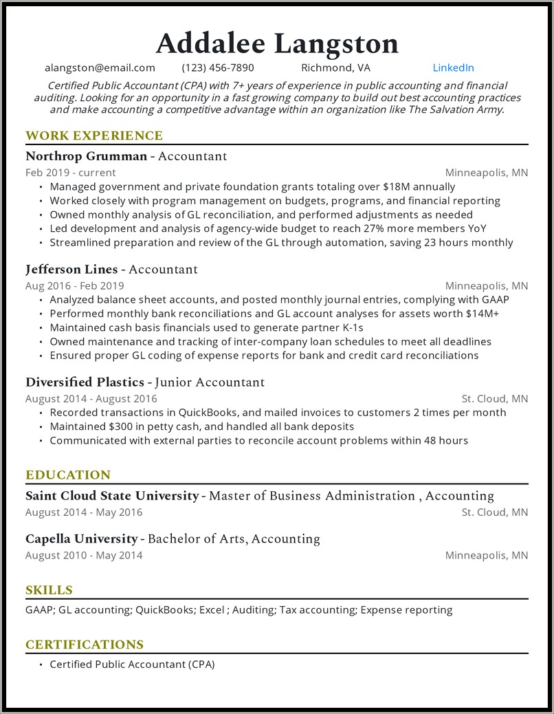 The Best Resume For Entry Level Accounting