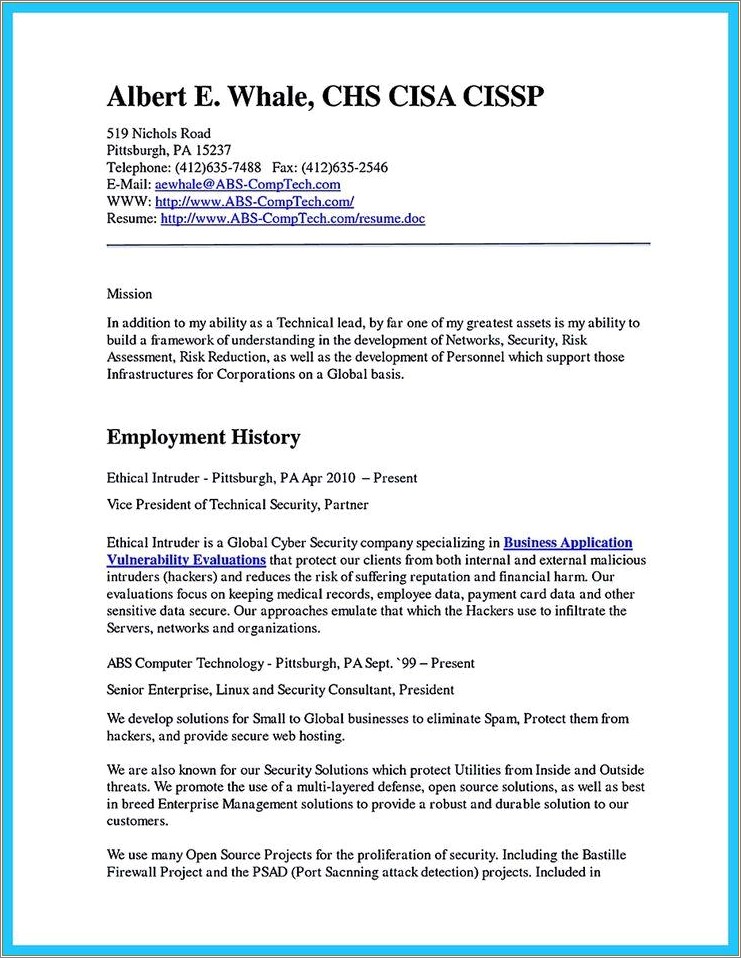 The Best Vp Security Resume Examples