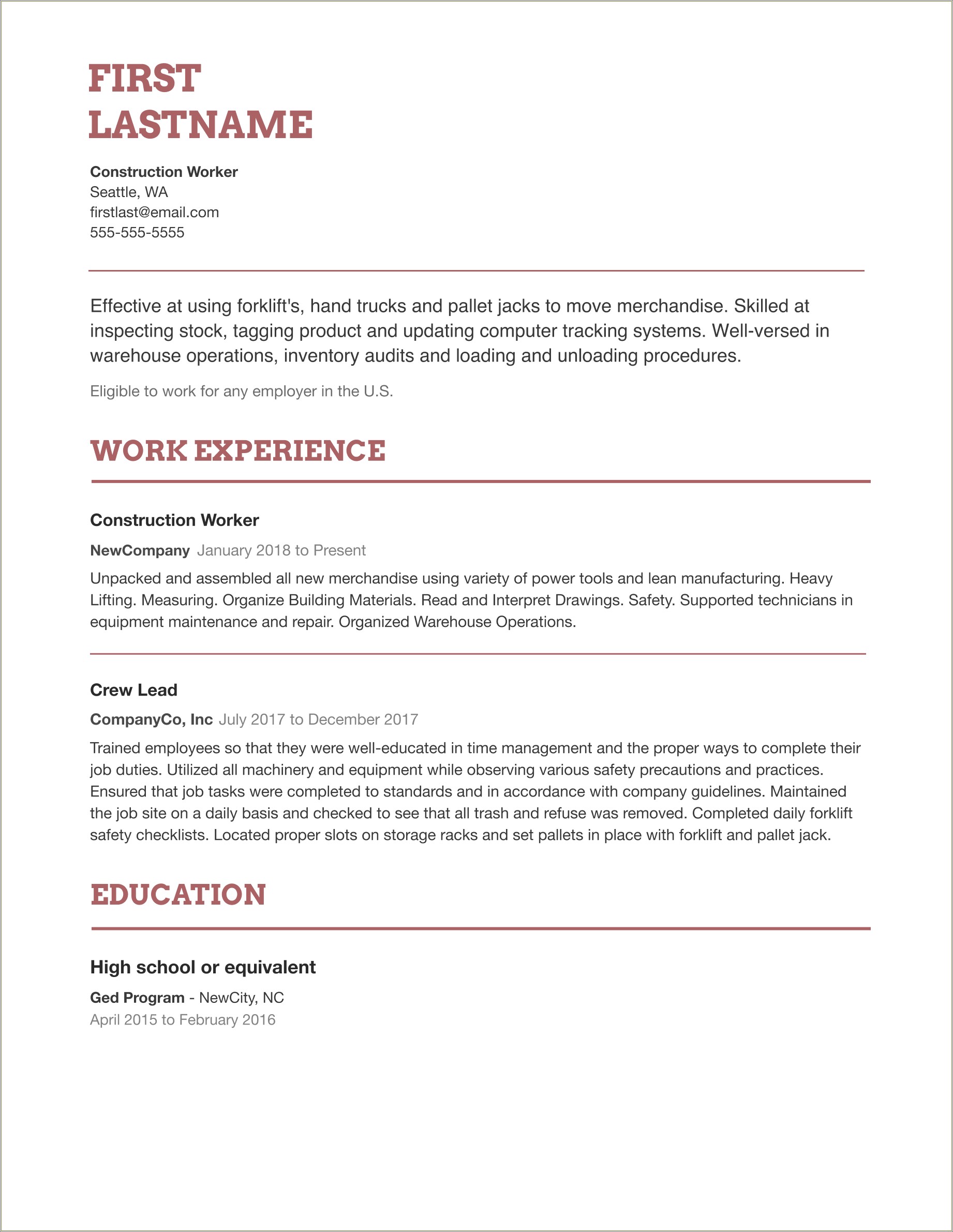 The Bestr Free Online Simple Resume Template