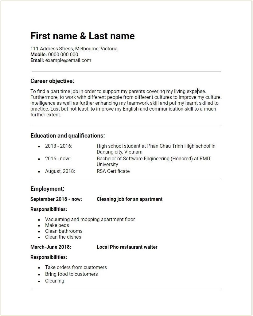 The Job Objective Section Of A Resume