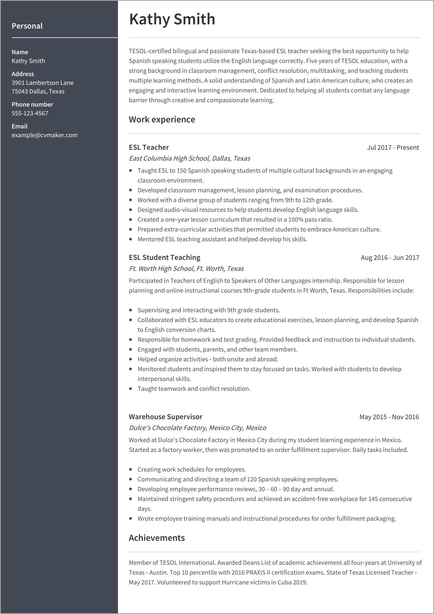 The Languages Section In Resume Example