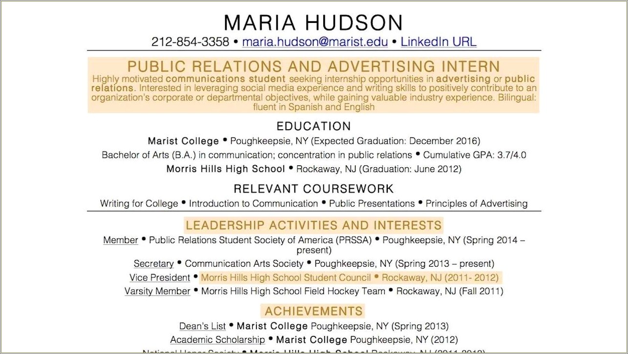 The Perfect Resume For A High School Student