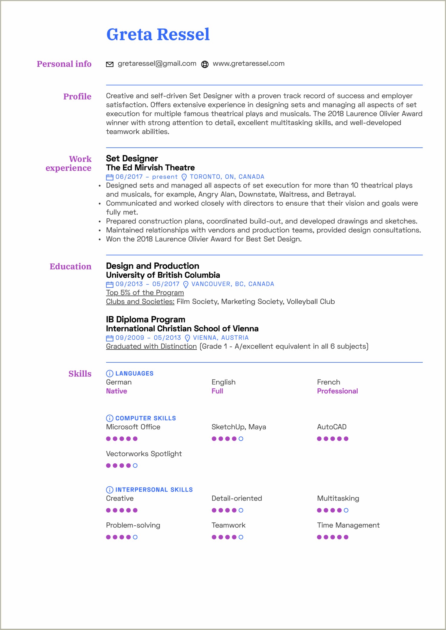 Theatre Design And Production Resume Examples