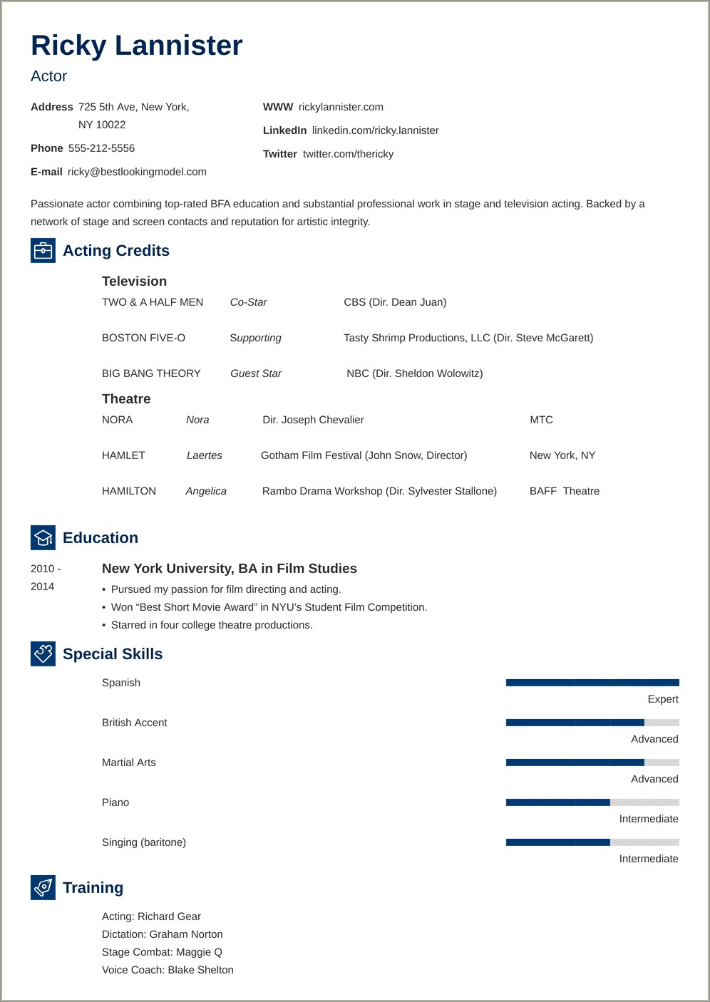 Theatre Resume Template For High School