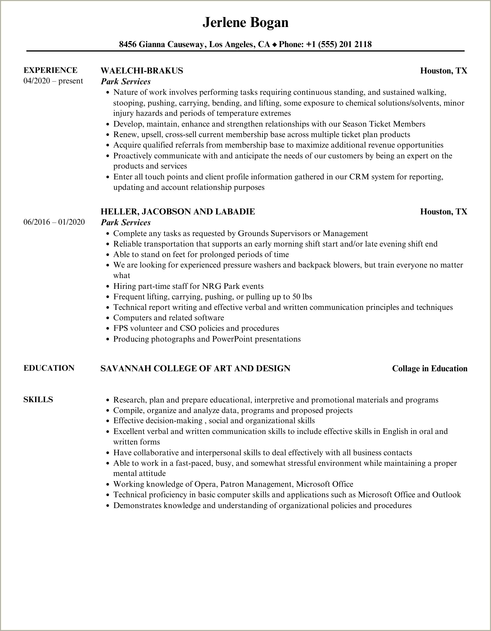 Theme Park Experience On A Resume Food Service