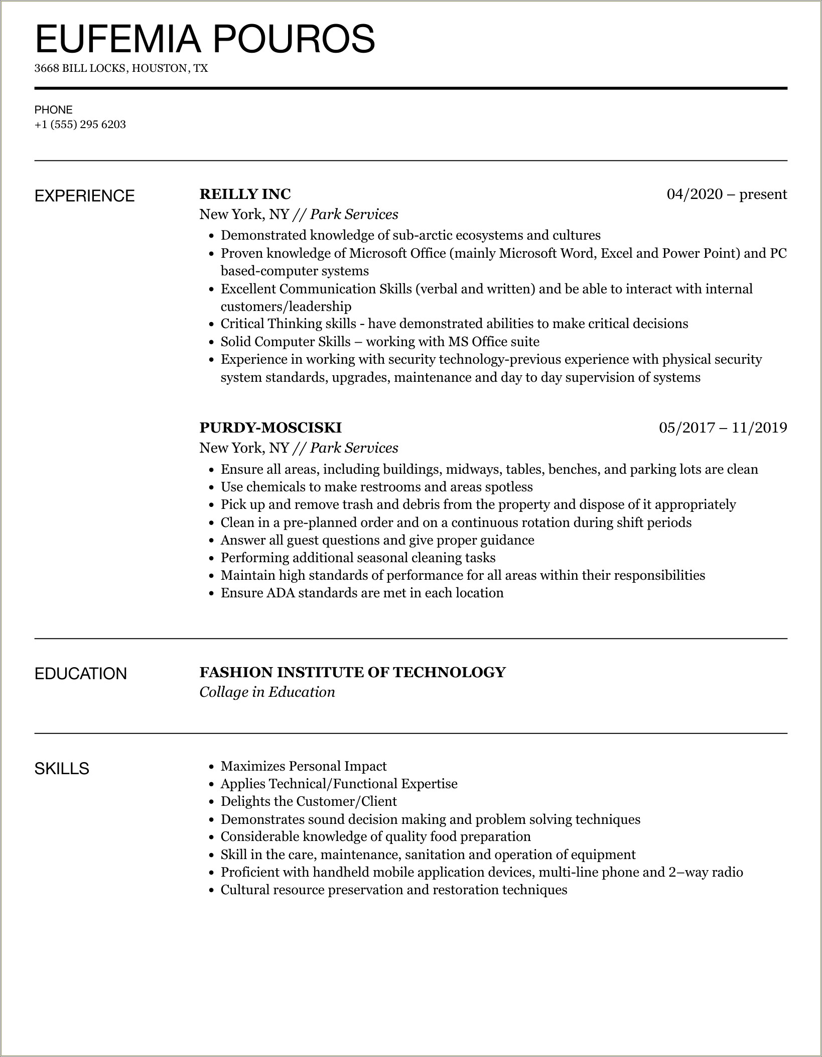 Theme Park Experience On A Resume