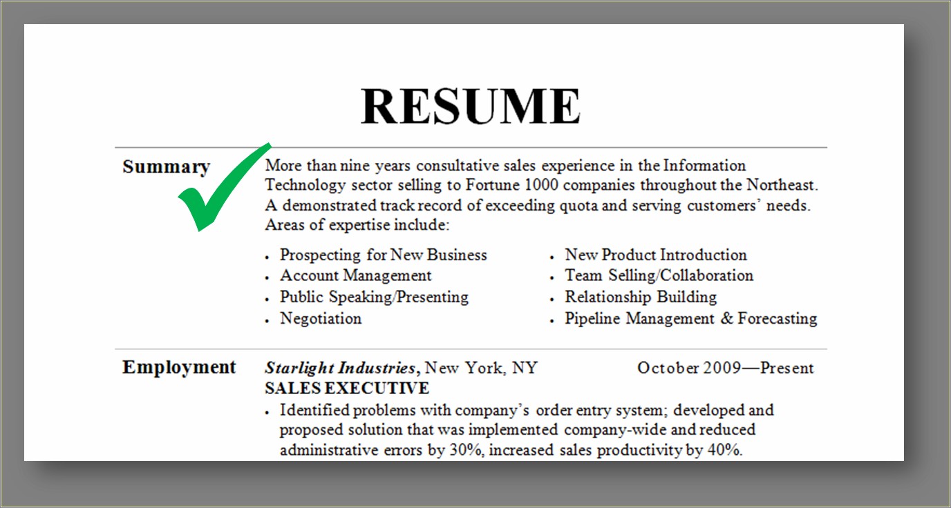 Things To Include In A Resume Summary