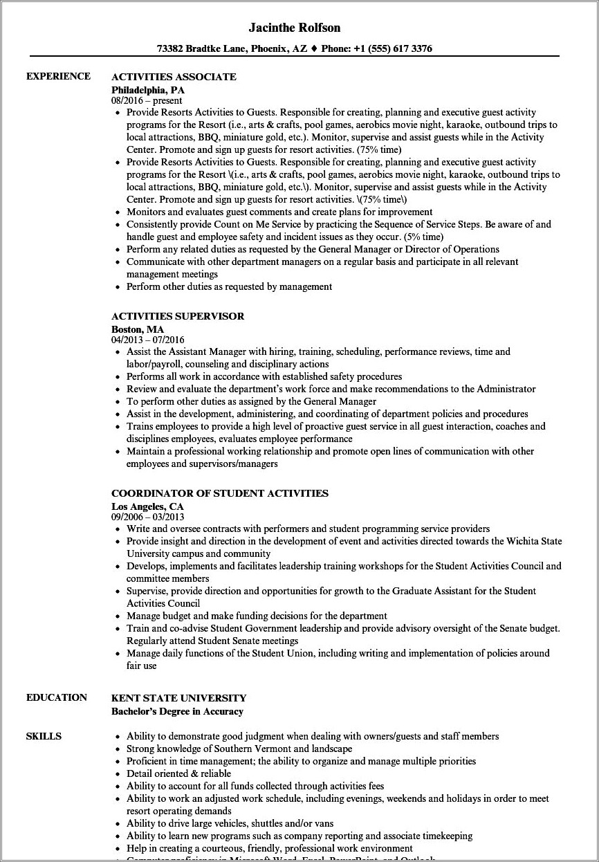 Things To Put In Activities On Resume