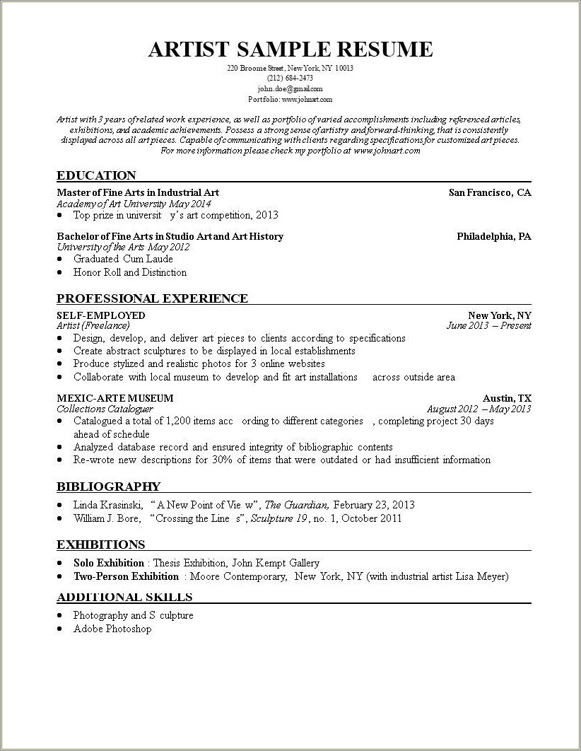 Things To Put On An Artist Resume