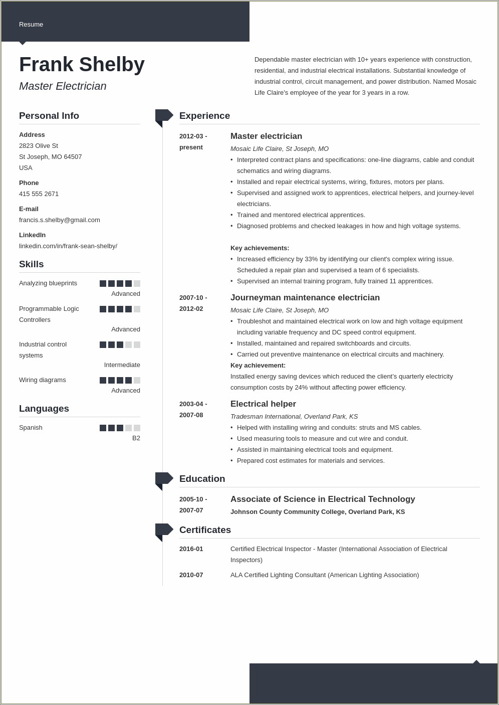 Things To Put On Industrial Electrician Resume