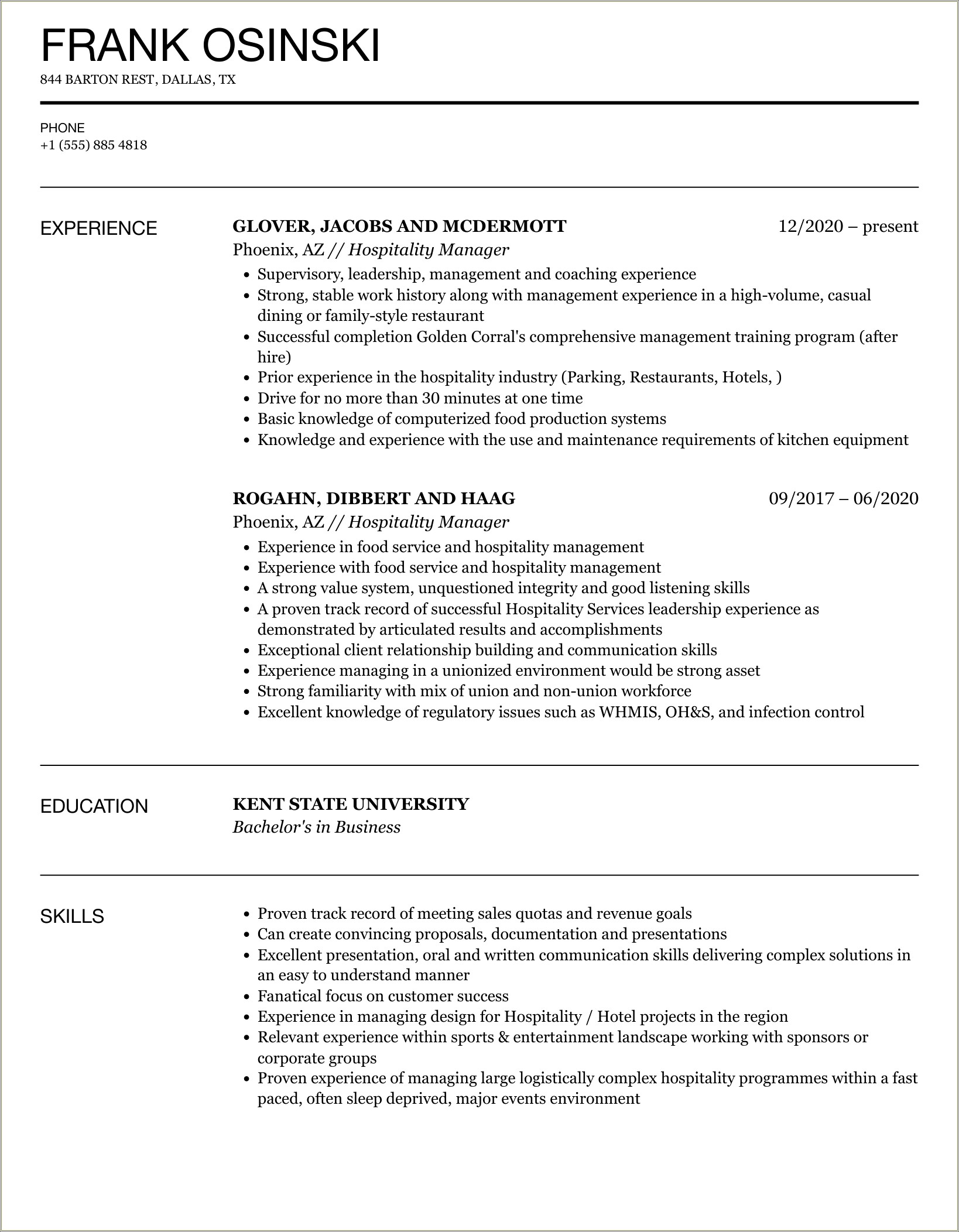 Things To Stress On Resume For Managers