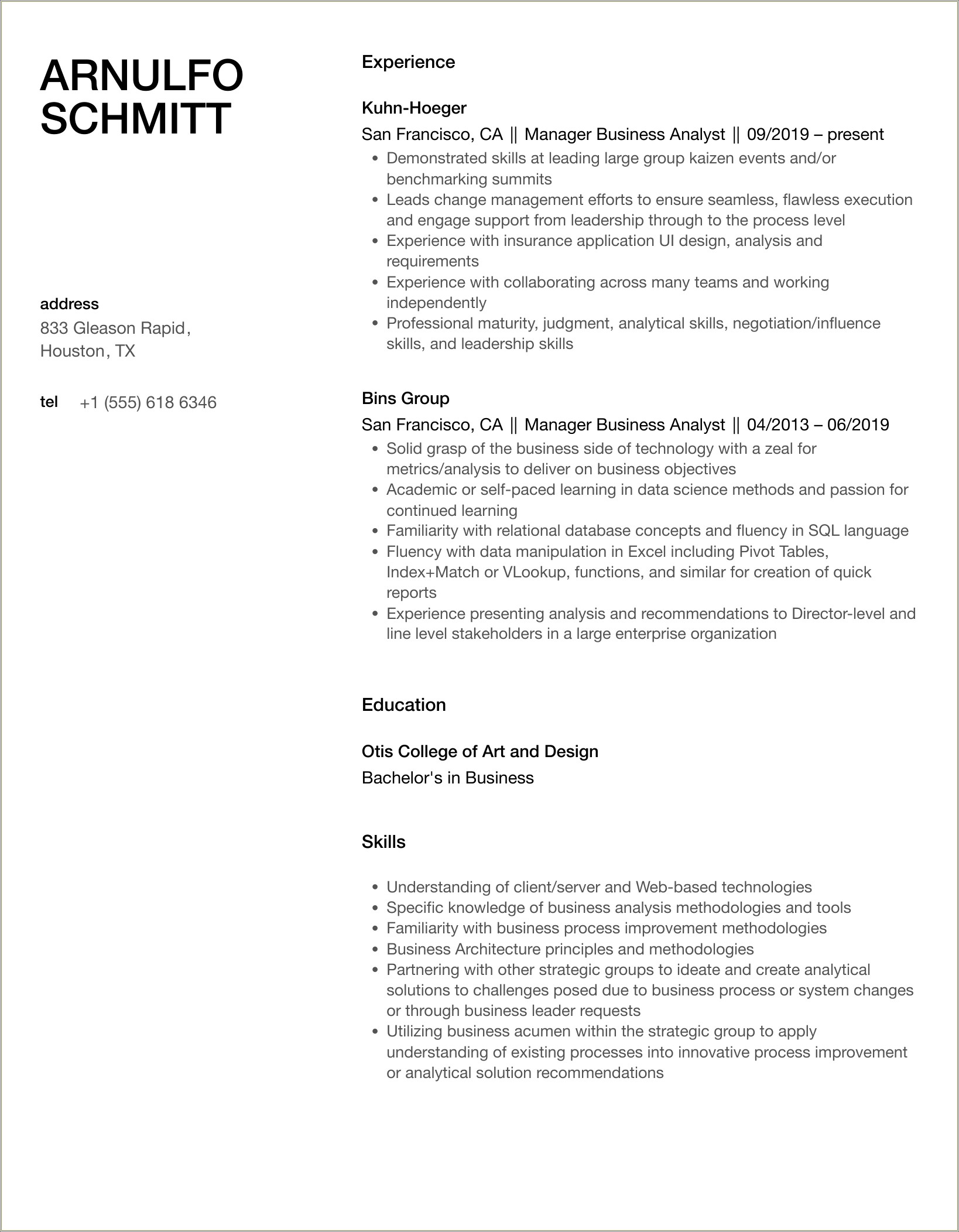 Third Party Management Business Analyst Resume