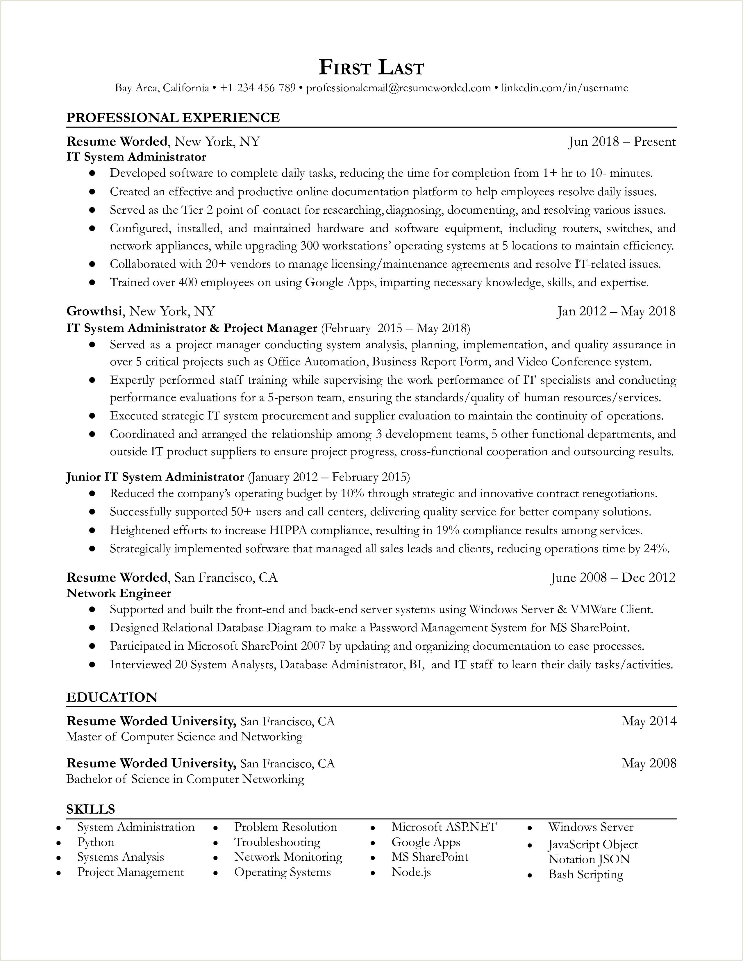 Tier 1 Sharepoint Administrator Resumes Examples